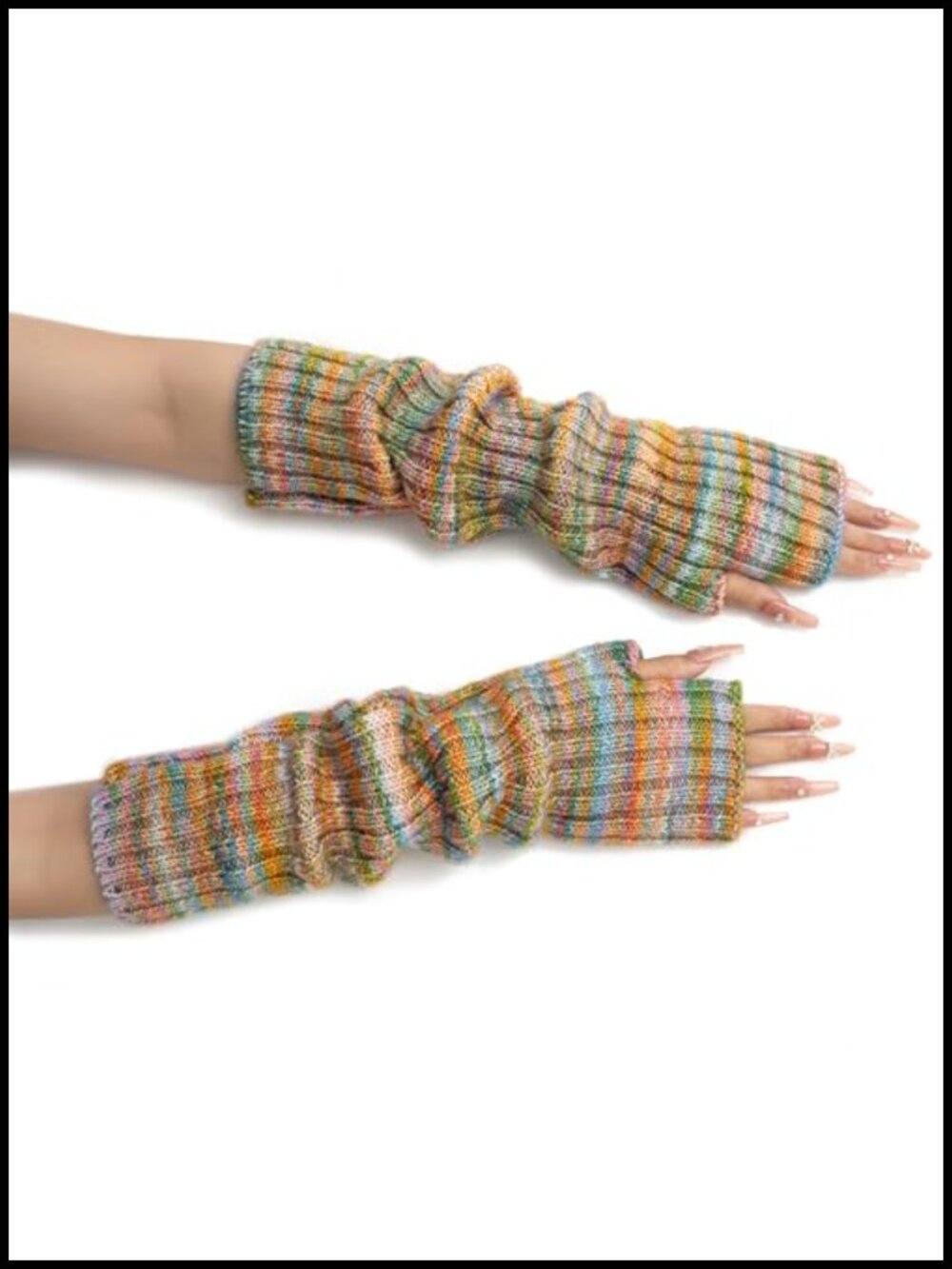 Wool Blend Fingerless Gloves Long Arm Warmers Thumb Hole for Women